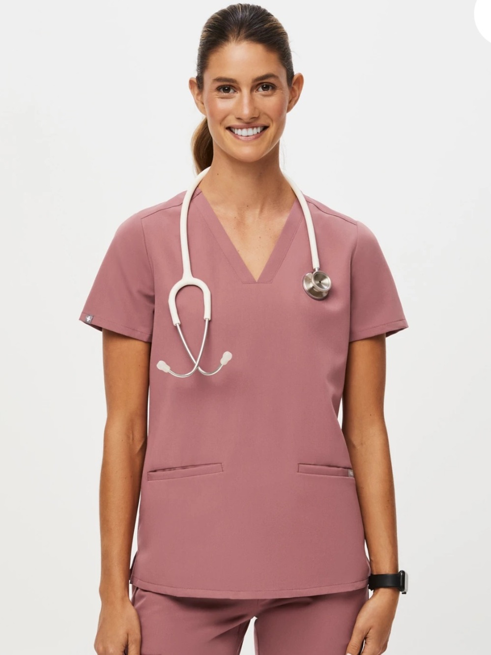 Figs XS Women’s V-Neck Medical Scrub Top - Dusty Rose